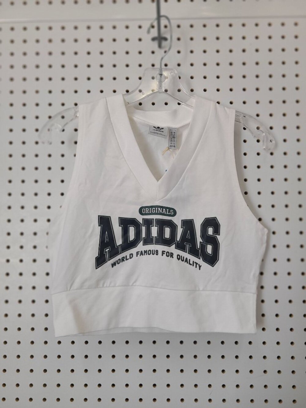 Adidas Originals Womens White Cropped Bodycon V-Neck Tank Top Size M New With Ta